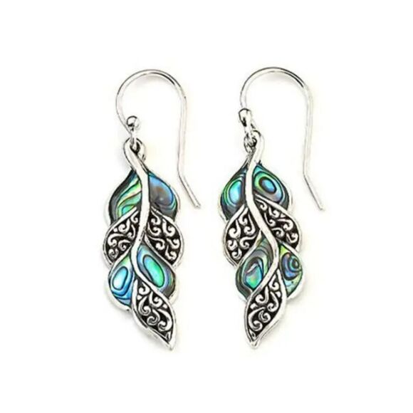 New - Leaf Design Dangle Earrings 925 Sterling Silver Plating - Picture 1 of 7